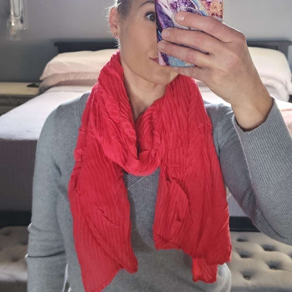 Bright coral crinkle scarf